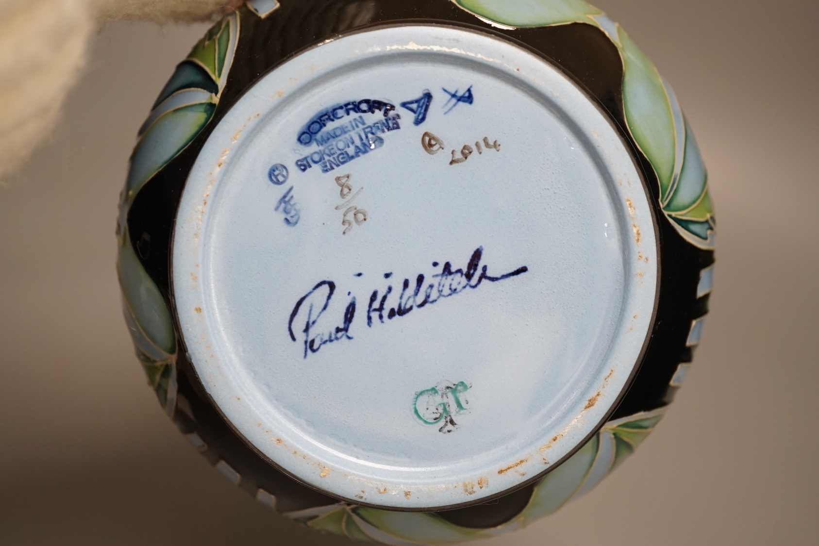 A Moorcroft 'a ray of hope' vase by Paul Hilditch, limited edition 8/50, 2014, 29cms high.